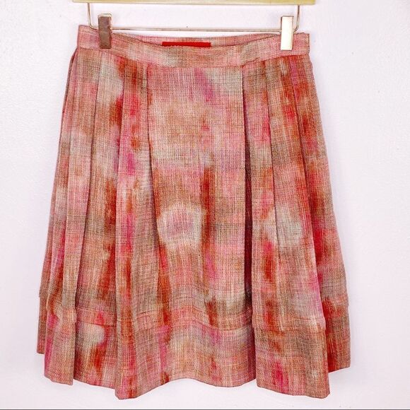 AK Anne Klein Petite Plaid Linen Blend Pleated A-line Skirt Pink Brown 2P - Picture 7 of 11